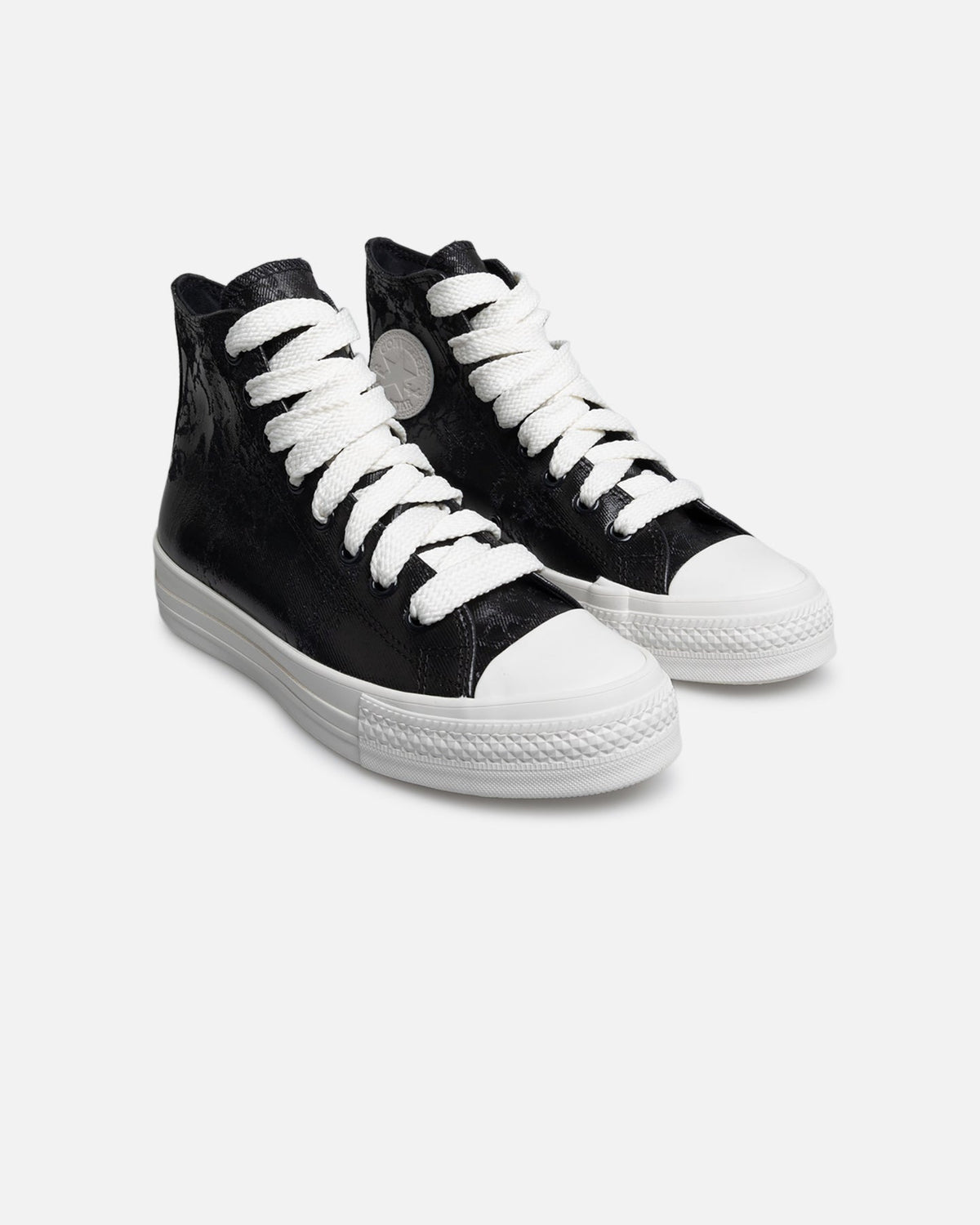 Retro High-Top Denim Sneakers - Black/Vintage White