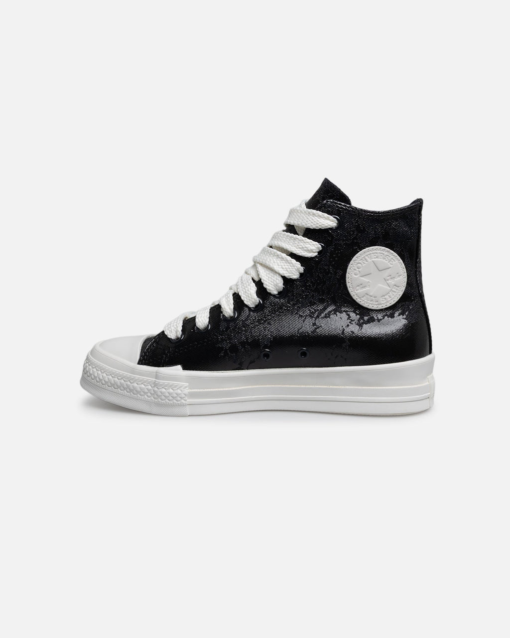 Retro High-Top Denim Sneakers - Black/Vintage White