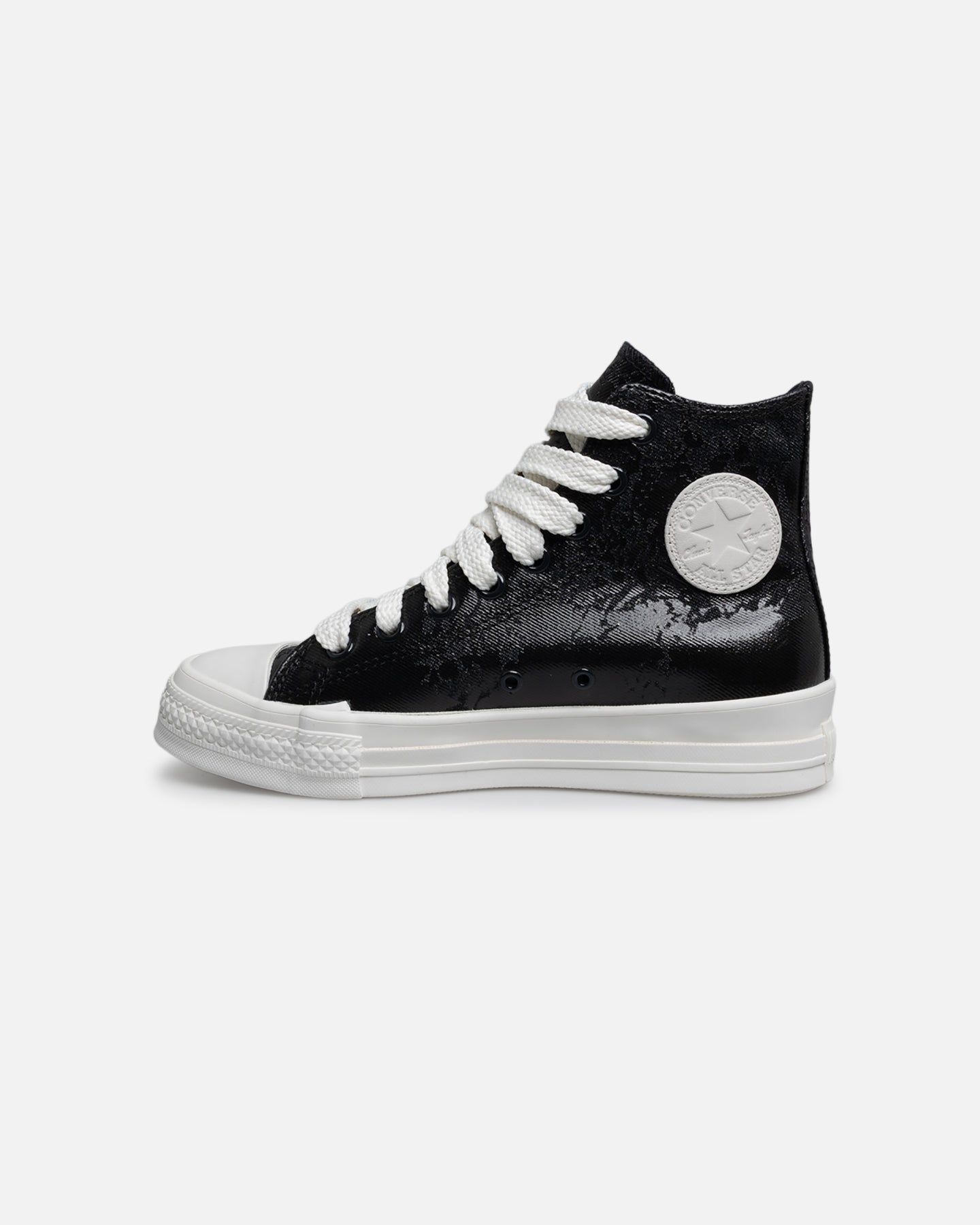 Retro High-Top Denim Sneakers - Black/Vintage White