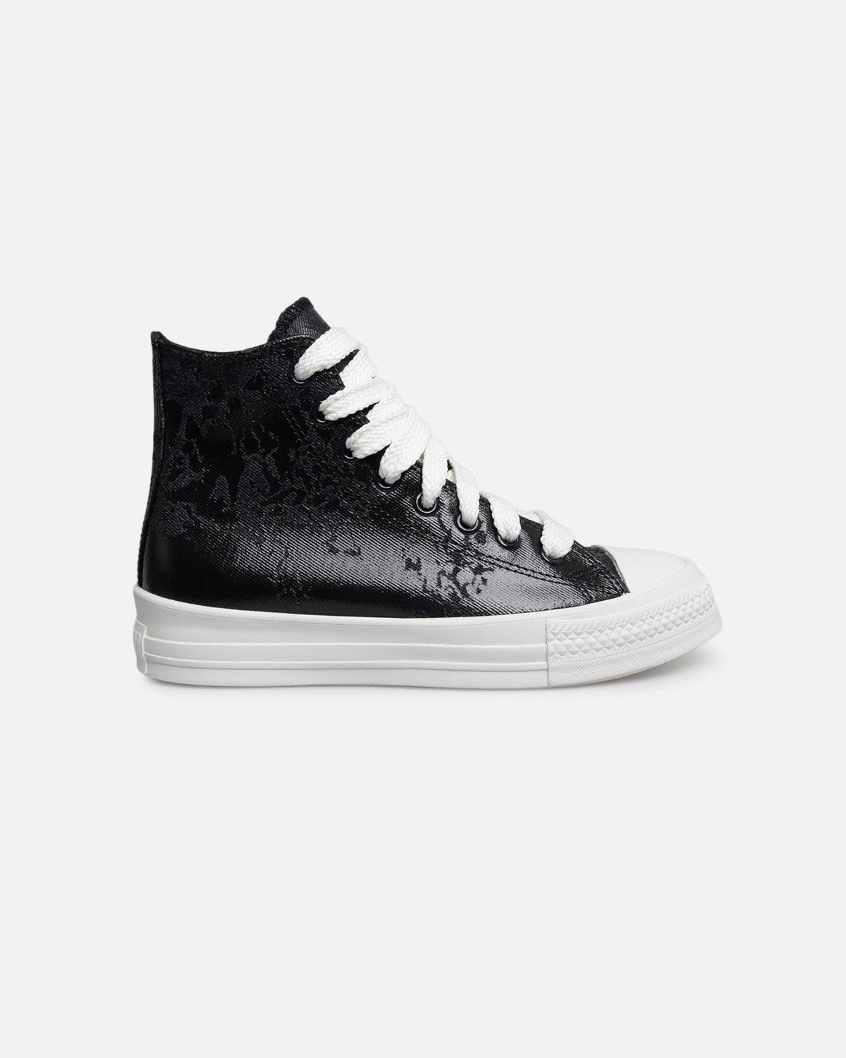 Retro High-Top Denim Sneakers - Black/Vintage White
